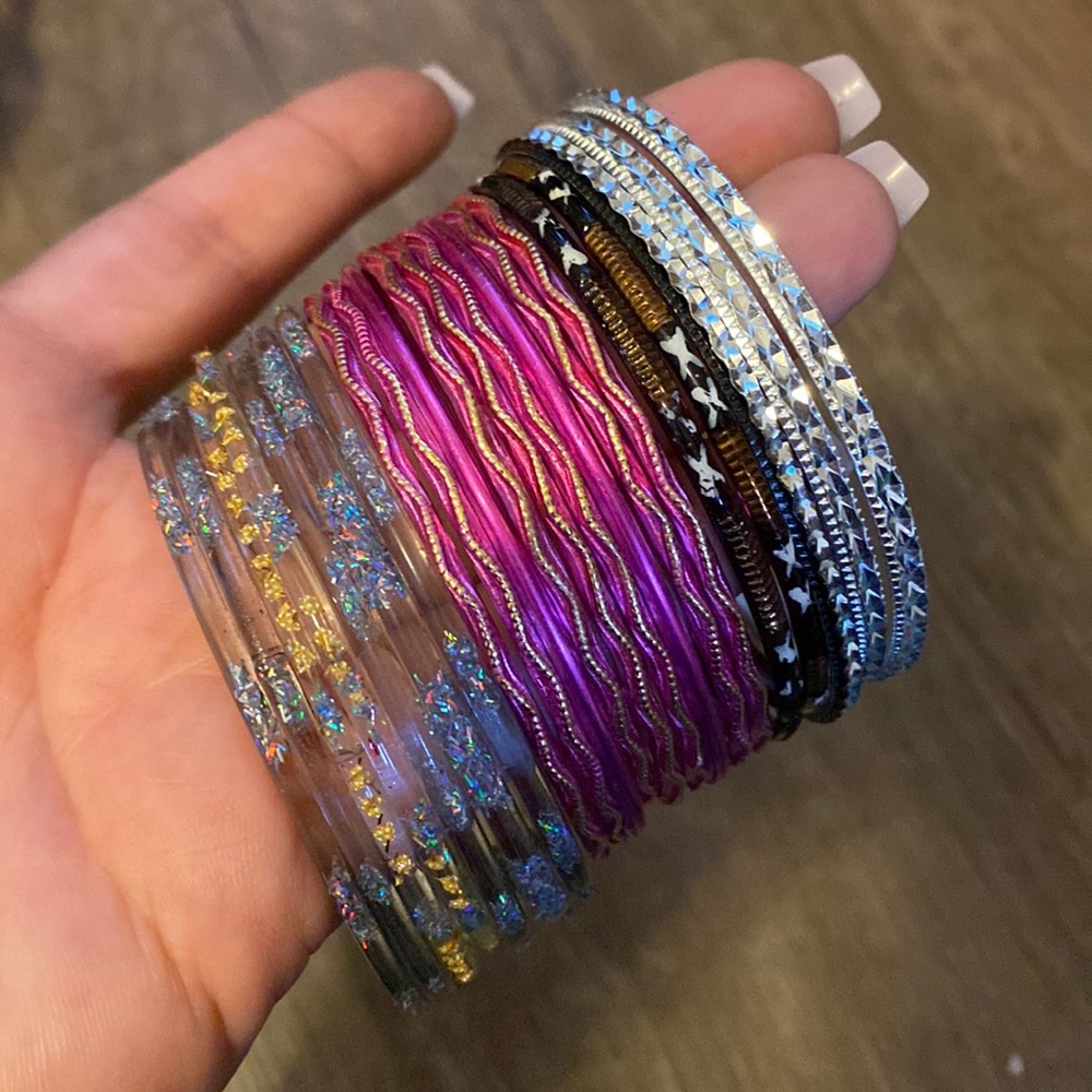 21 Pink Black Silver Gold Bangle Bracelet Metal Glass FREE W PURCHASE OF 3 ITEMS